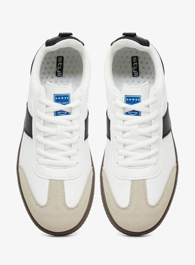 Styli  Women White Retro Lace Up Sneakers for Women | Best Price UAE